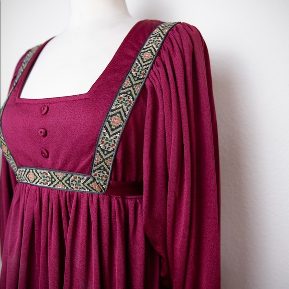 Vintage 70’s Wine Color Bohemian Dress - Picture 3 of 15